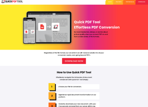 Exemplu de site fals de convertor PDF, care conduce la ChromeLoader