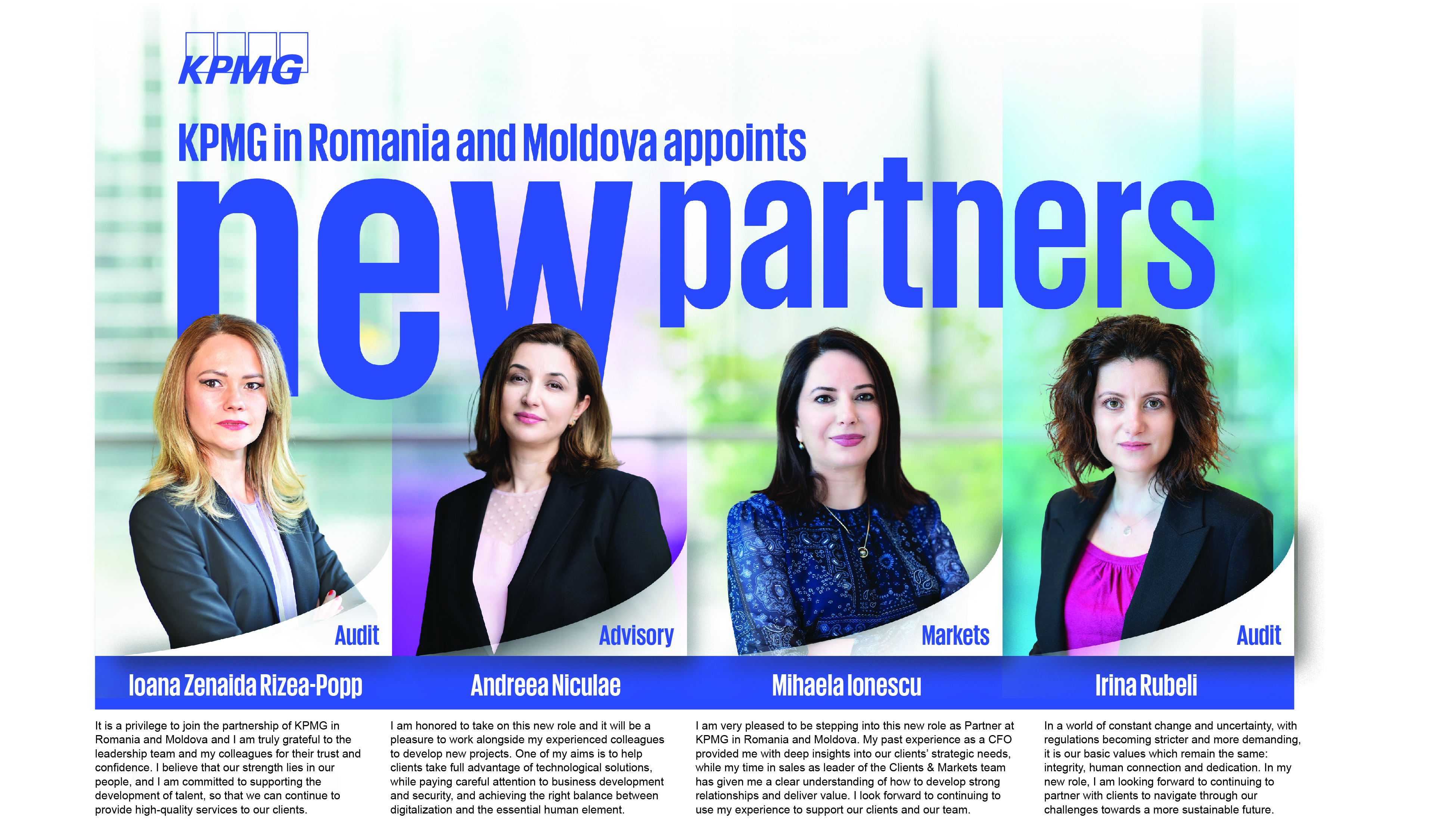 Noi numiri la nivel de leadership la KPMG în România și Moldova