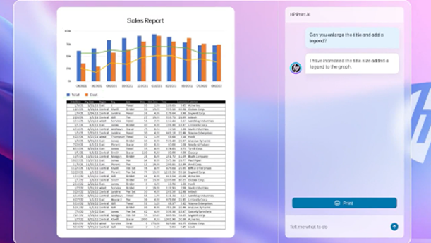  Document Excel și grafic reformatate cu HP Print AI