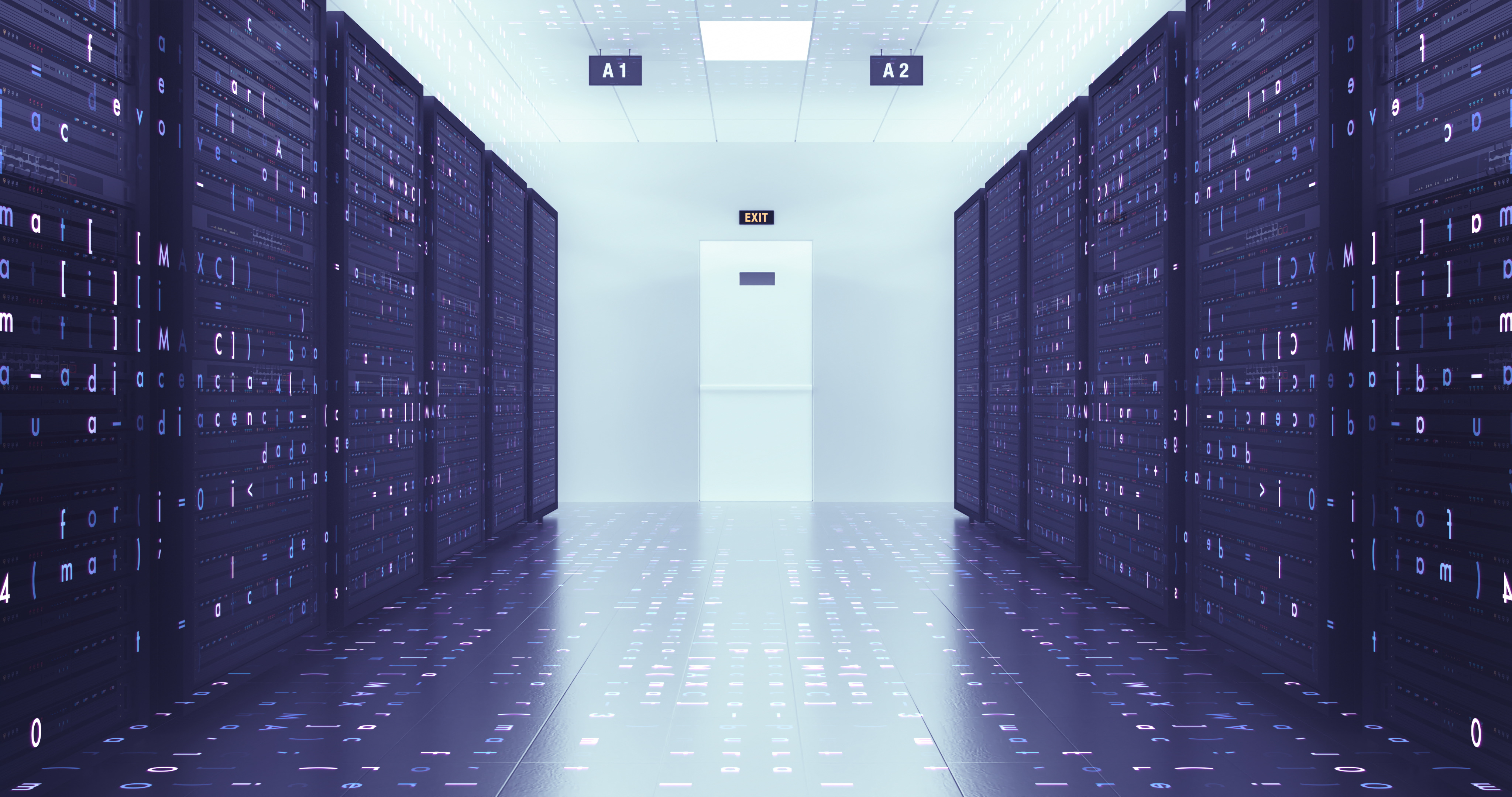 Server Racks In a Modern Data Center. Technology Related 3D Illustration Render