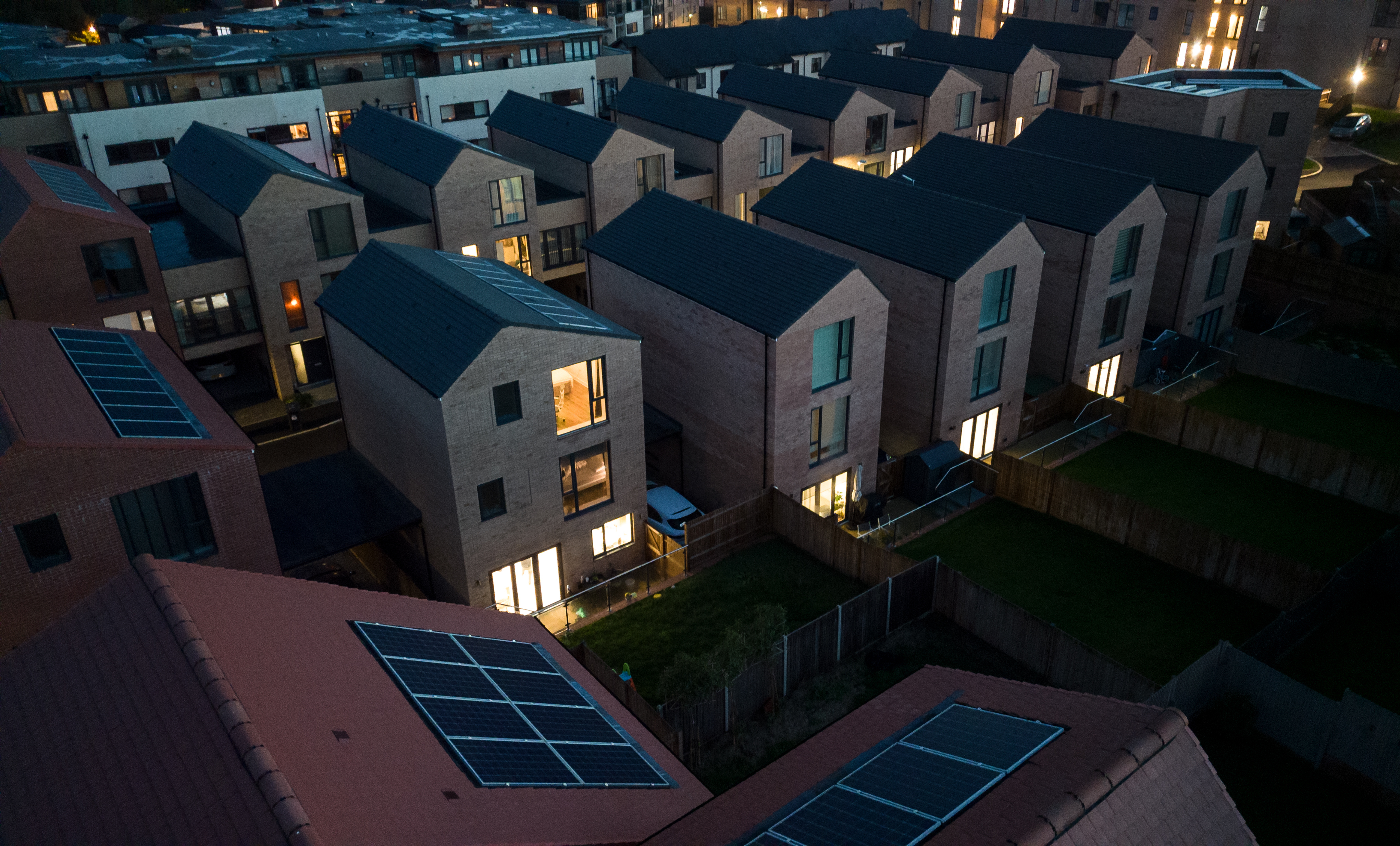 Solar Powered Homes at Dusk